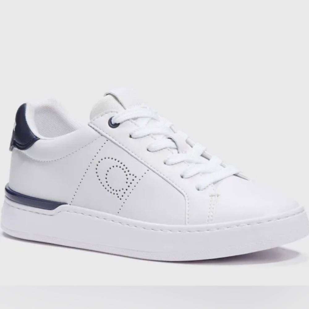 Coach Womens Lowline Leather Sneakers Optic White/Midnight Navy 8.5B - Picture 2 of 10